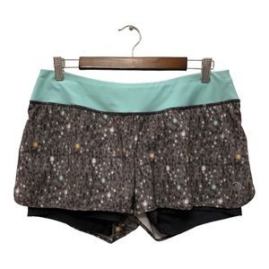 MPG Running Shorts with Built-in Spandex Shorts, Turquoise Grey Size Large